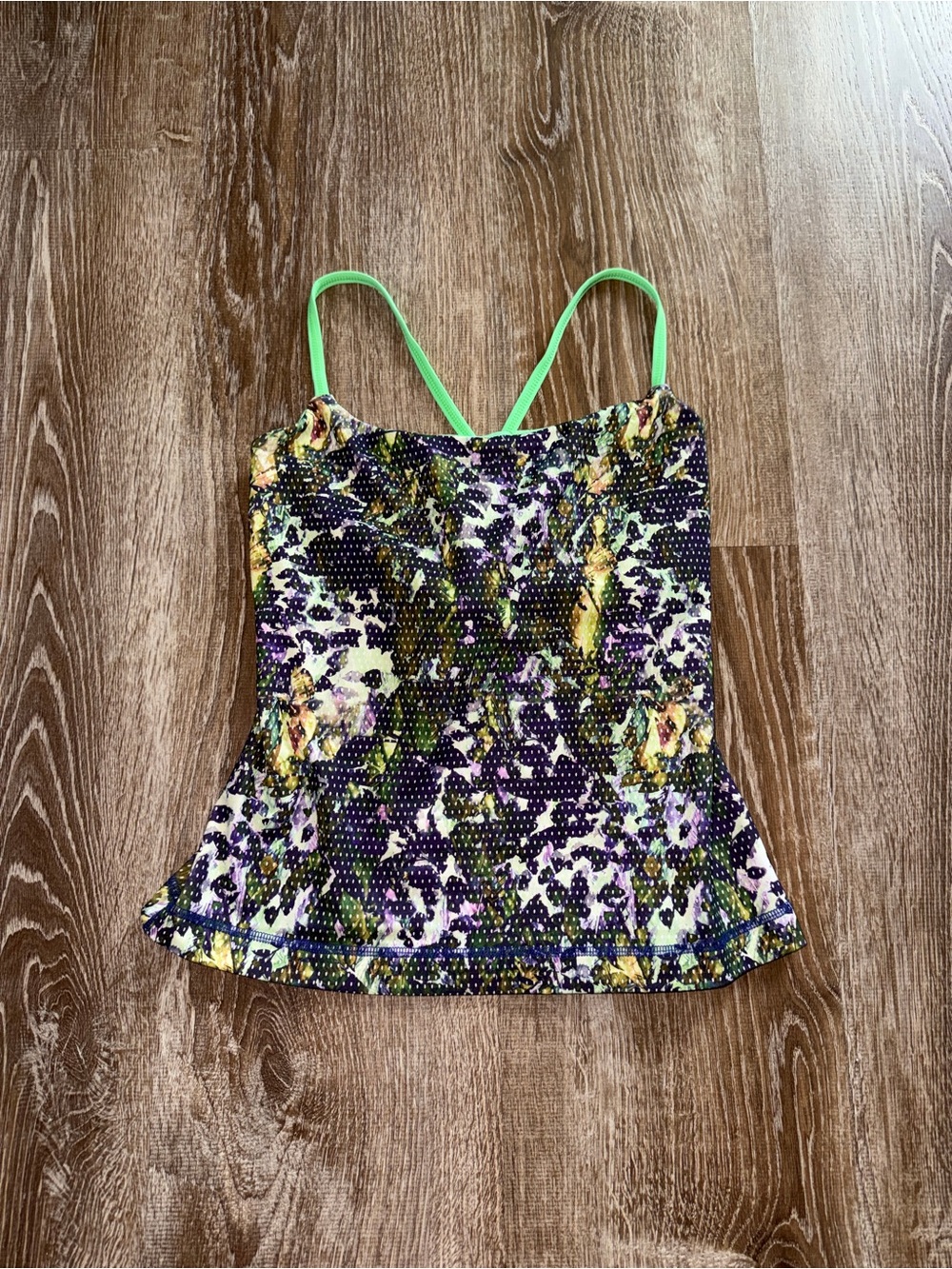Vintage Y2K Floral Mix Print Cami Tank with Green Straps